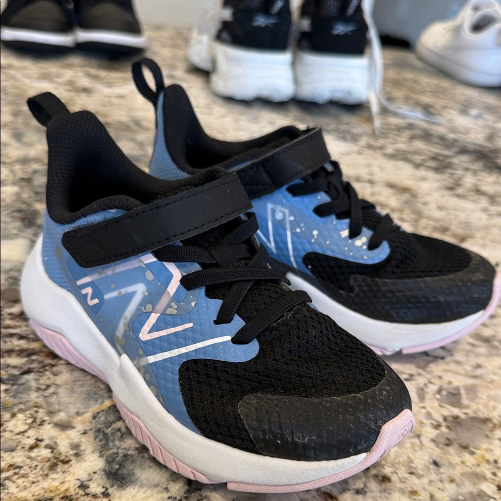 New Balance Kids' Black and Light Blue Sneakers